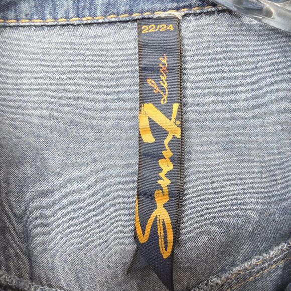 Seven for All Mankind Womens Denim Shirt Embellished Long Slv Snap Front 22/24 - Picture 15 of 15